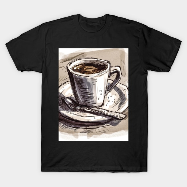 Aromatherapy in a Cup: Hand-painted Watercolor of a Hot Coffee Mug T-Shirt by Rolling Reality